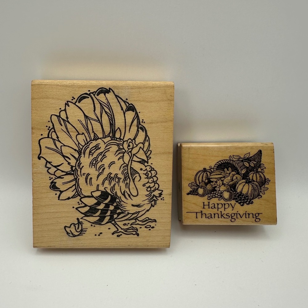 Hero Arts 525E Thanksgiving Cornucopia  Turkey Wood Rubber Stamp Vintage Lot